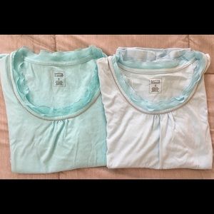 2 Hastings & Smith Short Sleeve Solid Blue Ruffle Neck Tee Shirt Size S